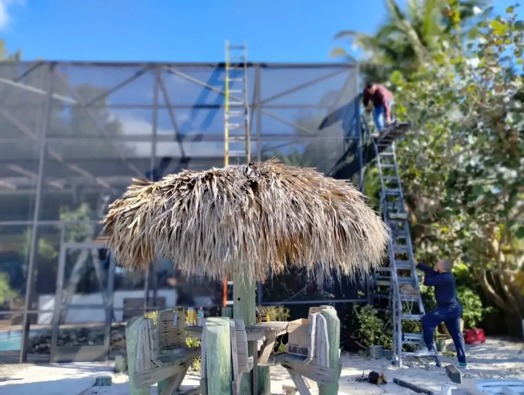 The team from ABC Pool Cage Painting is currently rescreening a pool enclosure in Naples, Florida.