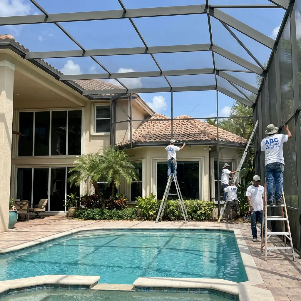 ABC Pool Cage Painting workers doing a Pool Cage Maintenance